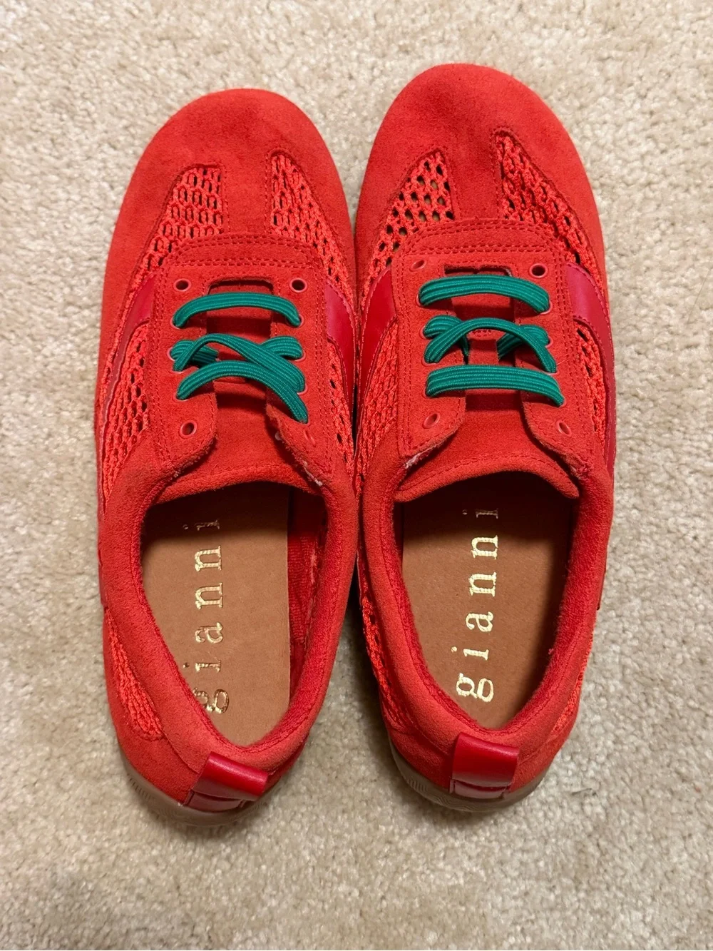 Women's Red Athletic Sneakers with Green Laces
